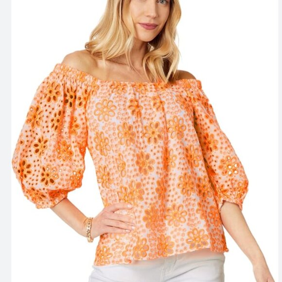 Lilly Pulitzer Tops - Lilly Pulitzer NWT Kerrigan Elbow Sleeve Top in Cantaloupe XL
